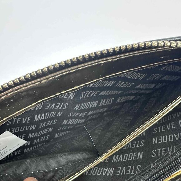 Steve Madden Navy Blue Embossed Logo Zip-Around Wallet with Gold Interior - Picture 4 of 9